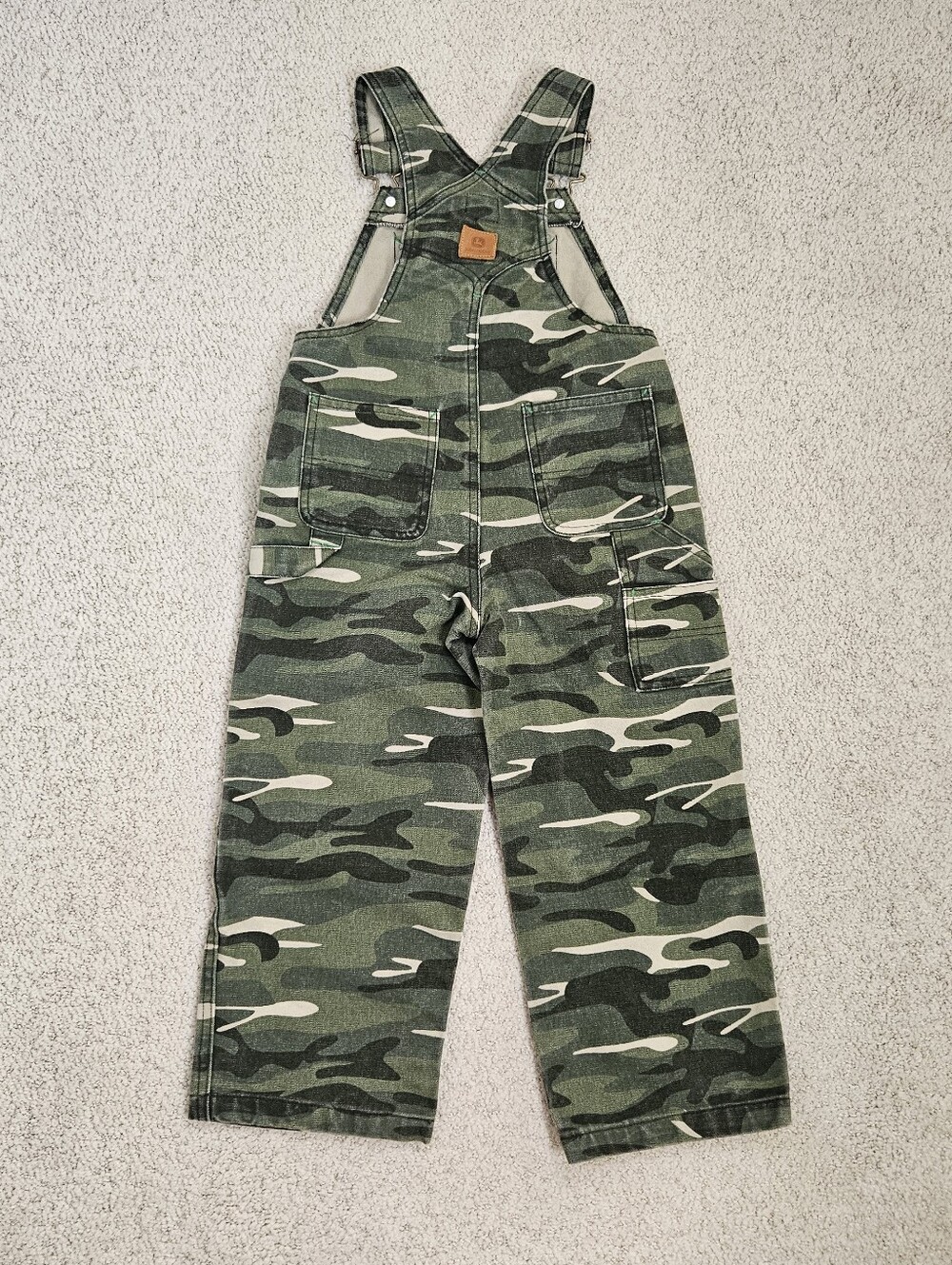 John Deere Camo Overalls Kids 5 Youth Green Double Knee Adjustable Canvas Cotton - Picture 5 of 6